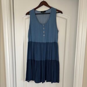 Karen Kane USA Blue Chambray 3 Tier Lightweight Tank Mini Sun Dress Plus Size 0X